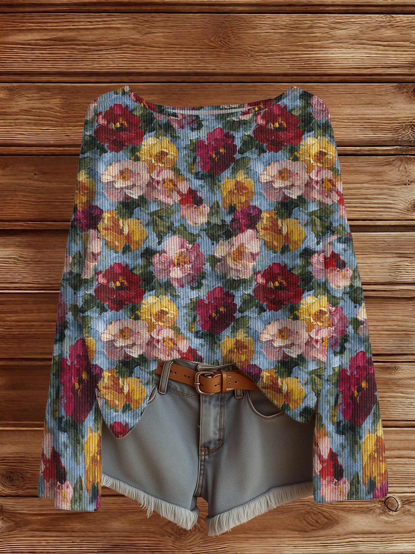 

Casual Knitted floral sweaters for women Crewneck Pullover Long Sleeve Loose Sweater Fashion Streetwar Jumper Tops