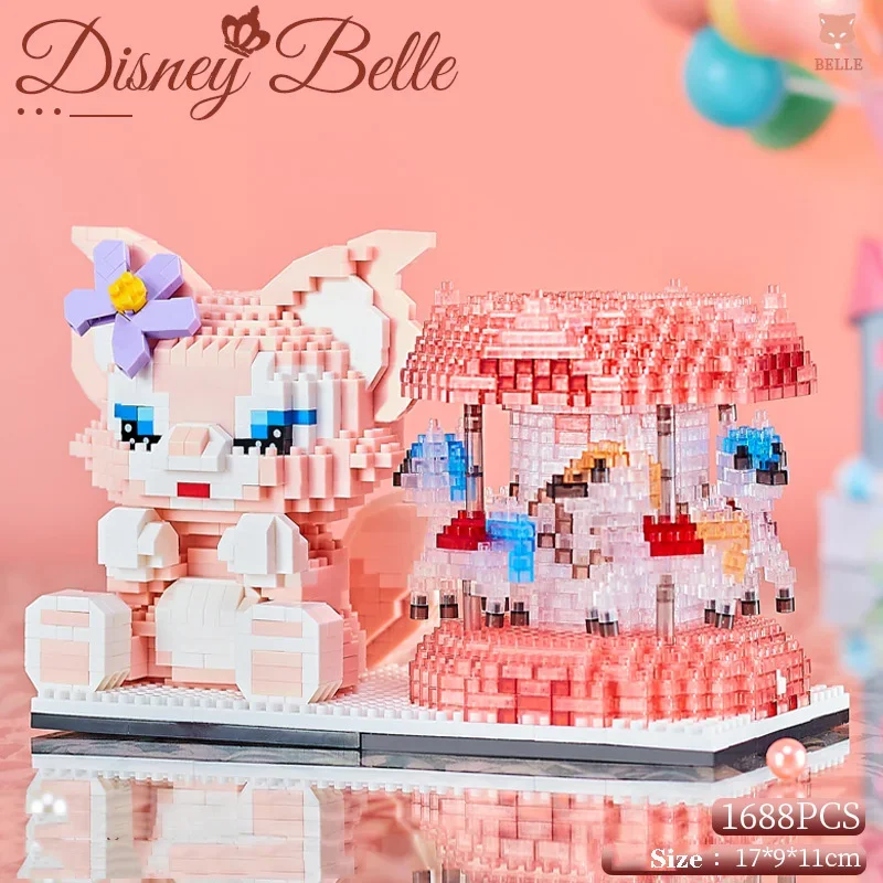 Disney Pink Dreamy Carousel Micro Building Blocks LinaBell Pen Container Holder Mini Brick Figures Toy for Girl Birthday Gift