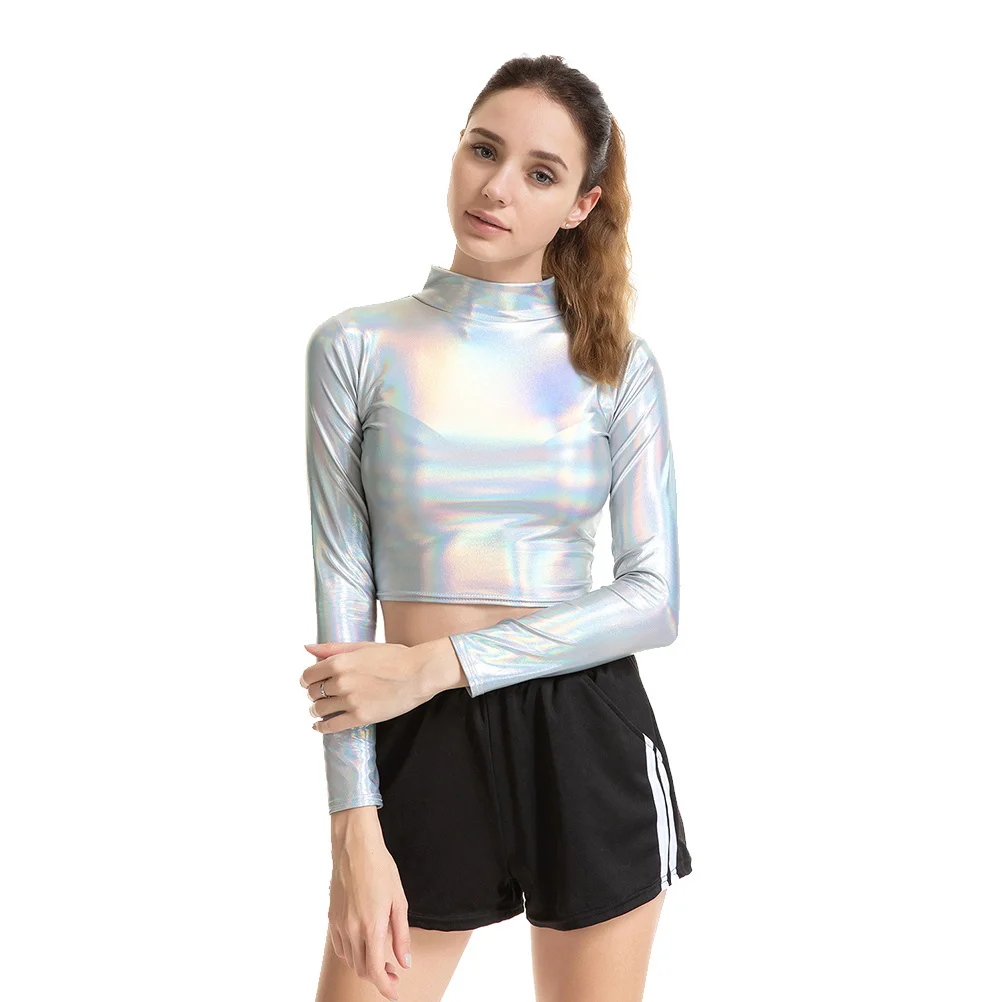 Patent Shiny Bustier Performance Clothes Colorful Long Sleeve Costume Nightclub Cosplay Woman Size Xl Women Bustier