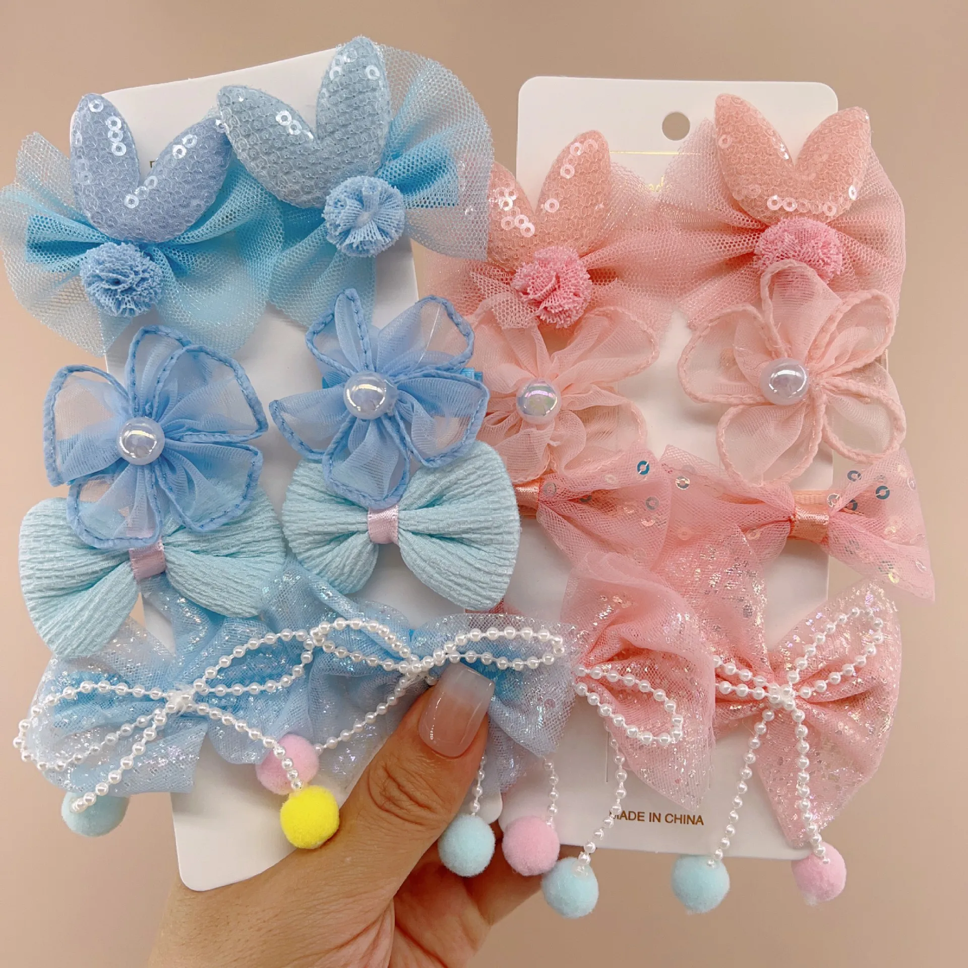 8Pcs/Set Girls Flower Bow Hair Clips Children Hairpins Lace Mesh Hair Clip Sweet Cute Princess Barrettes Baby Hair Accessories