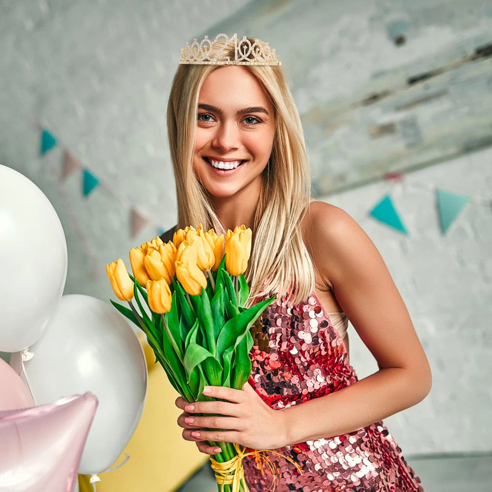 

1Set Birthday Crown Etiquette Belt Soft Fabric Party Sash Birthday Crown Set Ritual Belt Shoulder Strap Crystal Hair Comb