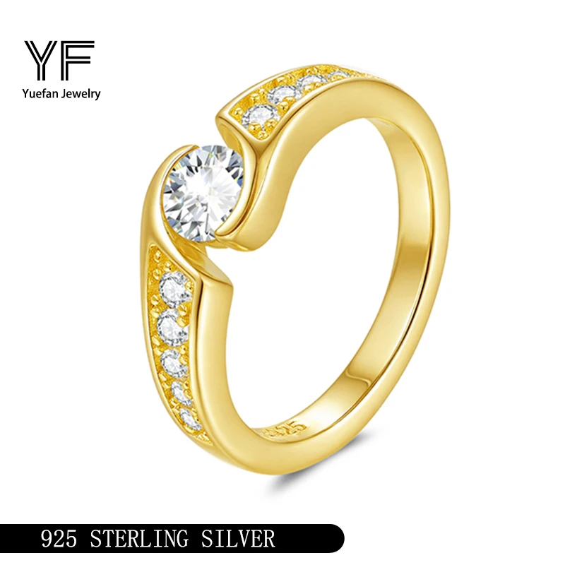 

Кольца с муассанитом 5 мм, женские ювелирные изделия из стерлингового серебра 925 пробы, кольцо с покрытием из желтого золота, юбилейное обручальное кольцо, подарок