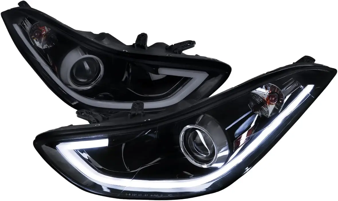LED Tube Projector Headlights with Black Smoke Lens, Left and Right Pair Headlight Assembly Compatible with 2011-2013 Elantra 4-