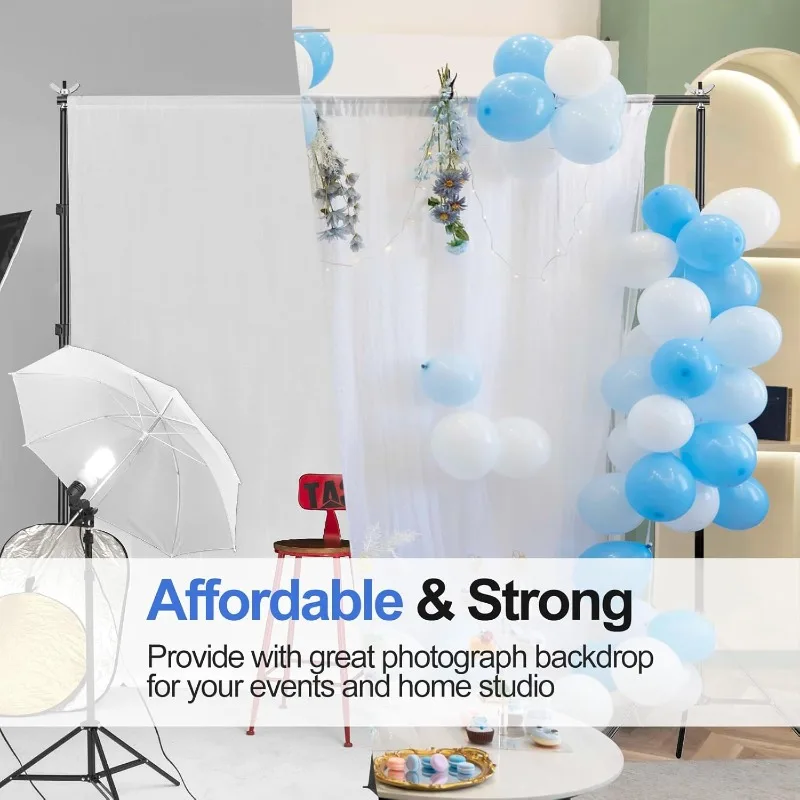 백드롭 스탠드 10x10피트(가로x높이) 사진 스튜디오 조절 가능한 배경 스탠드 지지대 키트 (크로스바 2개, 클램프 8개 포함, 파티용)