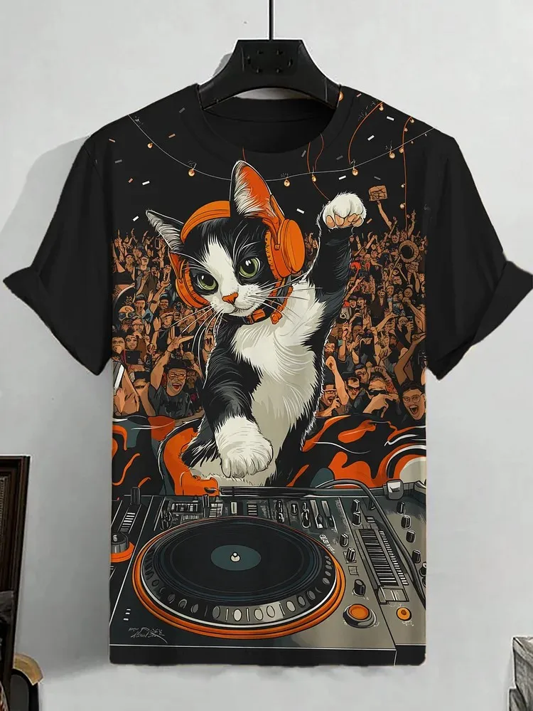 Men\'s Animal Funny Cat Printed T Shirt Short Sleeve Tee Tops 3D Print O-Neck Shirts Party Summer Casual Men\'s Clothing Apparel