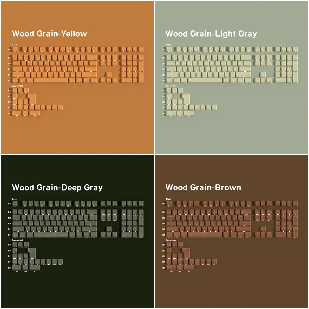 

Wood grain multi-color keycap positive engraving side engraving light-transmitting characters 128 key box full set of mechanical