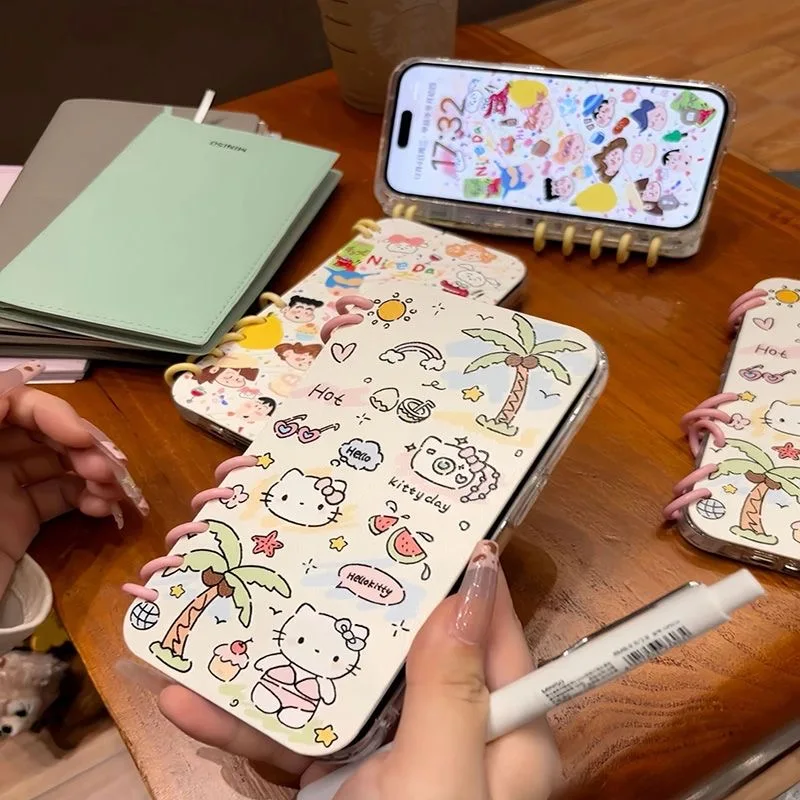 الكتابة على الجدران كيتي فليب ثلاثية الأبعاد دفتر الكرتون لينة واضح جراب هاتف آيفون 15 برو ماكس 14 16 زائد 13 12 11 غطاء حامل للصدمات #2