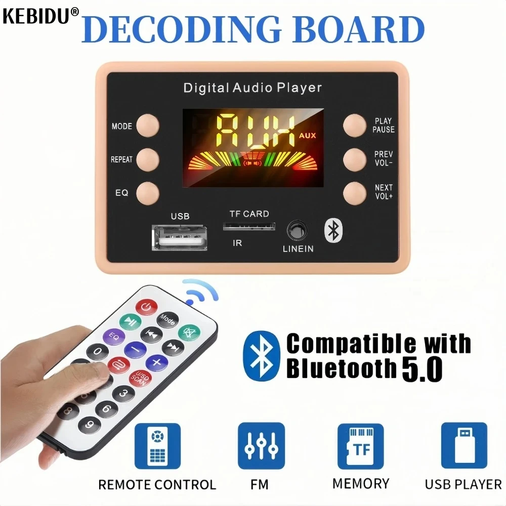 Handsfree Wireless Bluetooth 5.0 MP3 Player Decoder Board DC 12V Support TF Card Slot USB FM With Remote Control For Car Speaker