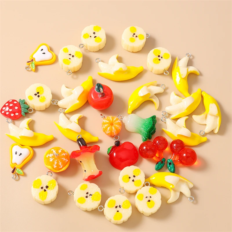 10 Stück niedliche, gemischte Anhänger in Form von Bananen und Orangen aus Harz, zum Basteln von Schmuck, Ohrringen, Halsketten, Armbändern und für DIY-Bastelarbeiten. – Detail 3