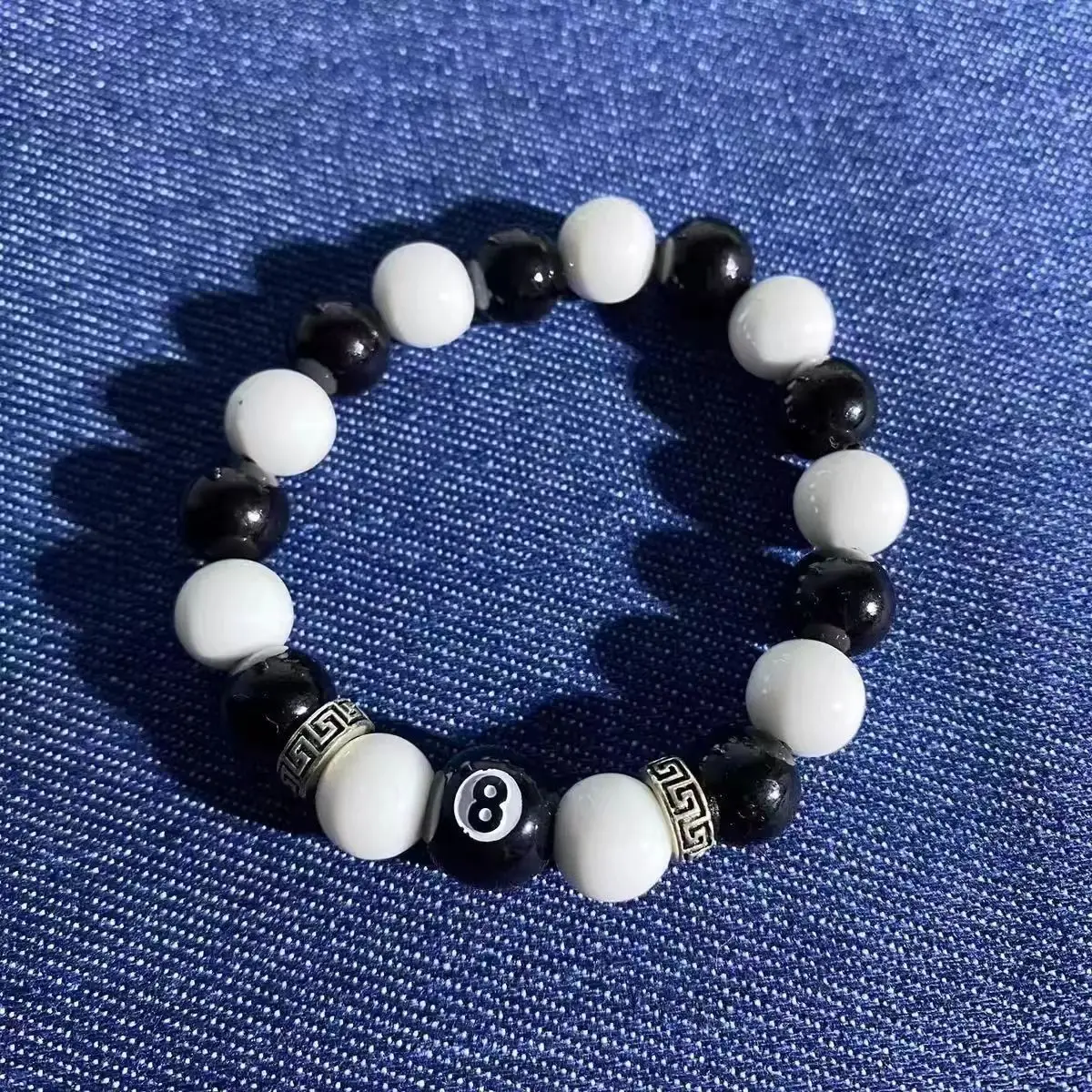 

ball bracelet Black Ball 8 Beads Bracelet Men Women Handmade Beaded Elastic Bracelets Male Hip Hop Rock Grunge Jewelry