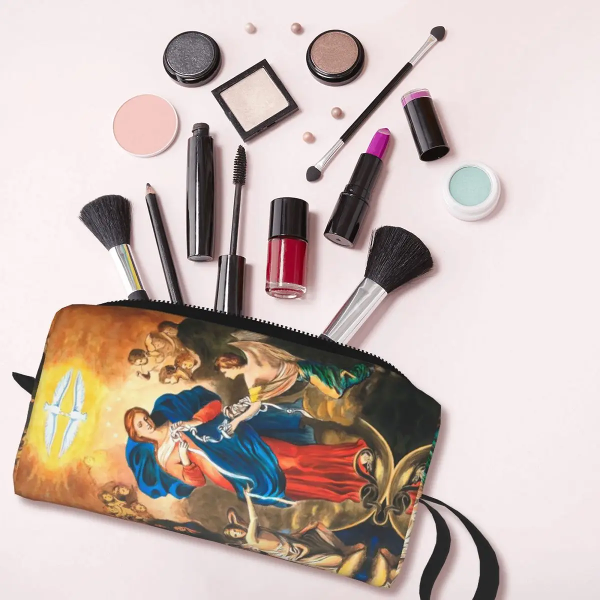 Custom Mary Ondoener Van Knopen Cosmetische Tas Vrouwen Schattig Katholiek Onze Dame Van Maagd Mary Make-Up Case Schoonheid Opslag Toilettassen