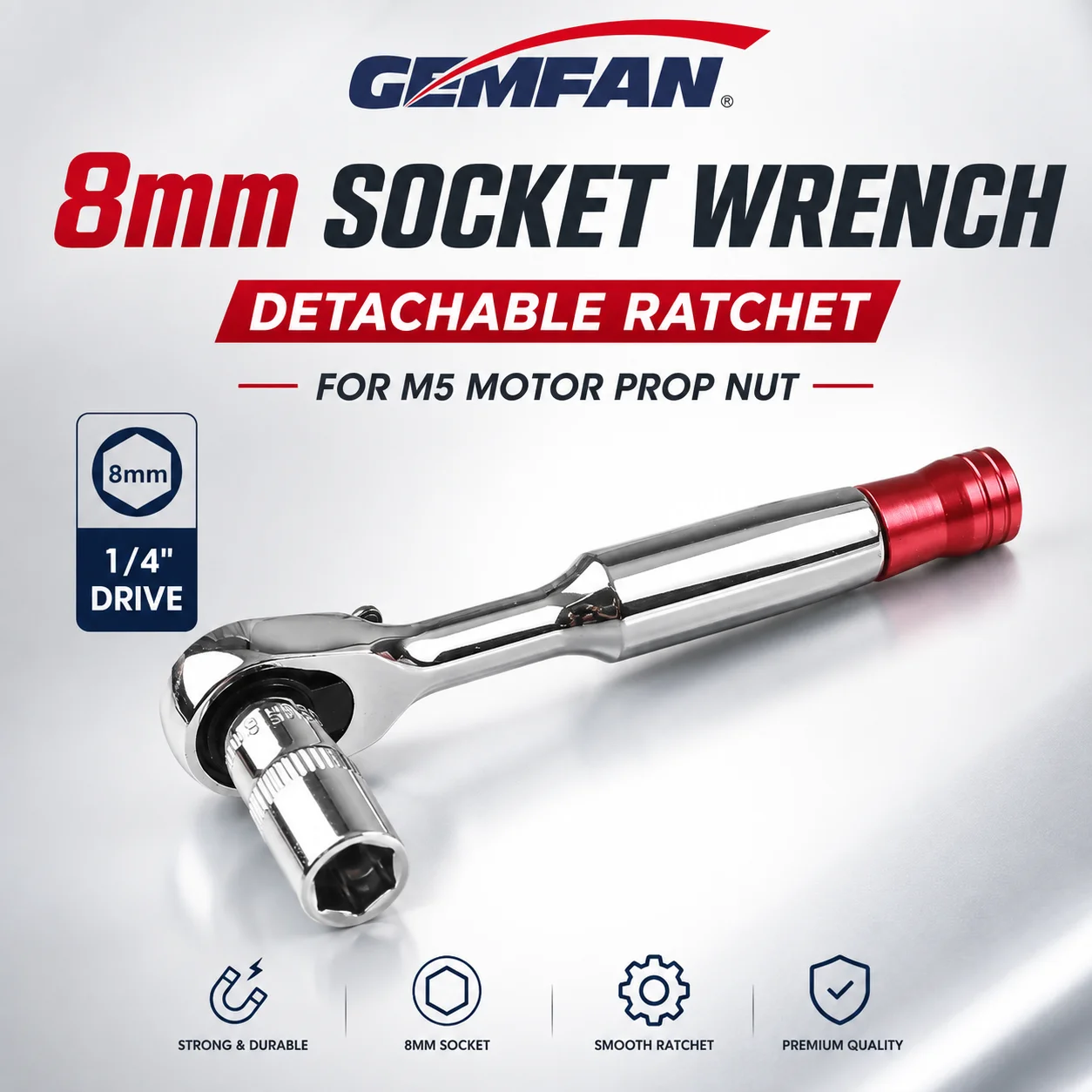 Gemfan 8mm Ratchet Socket Wrench 1/4 Inch Removable Driver for Brushless Motor Propeller RC FPV Drone Racing Repair Tool Parts