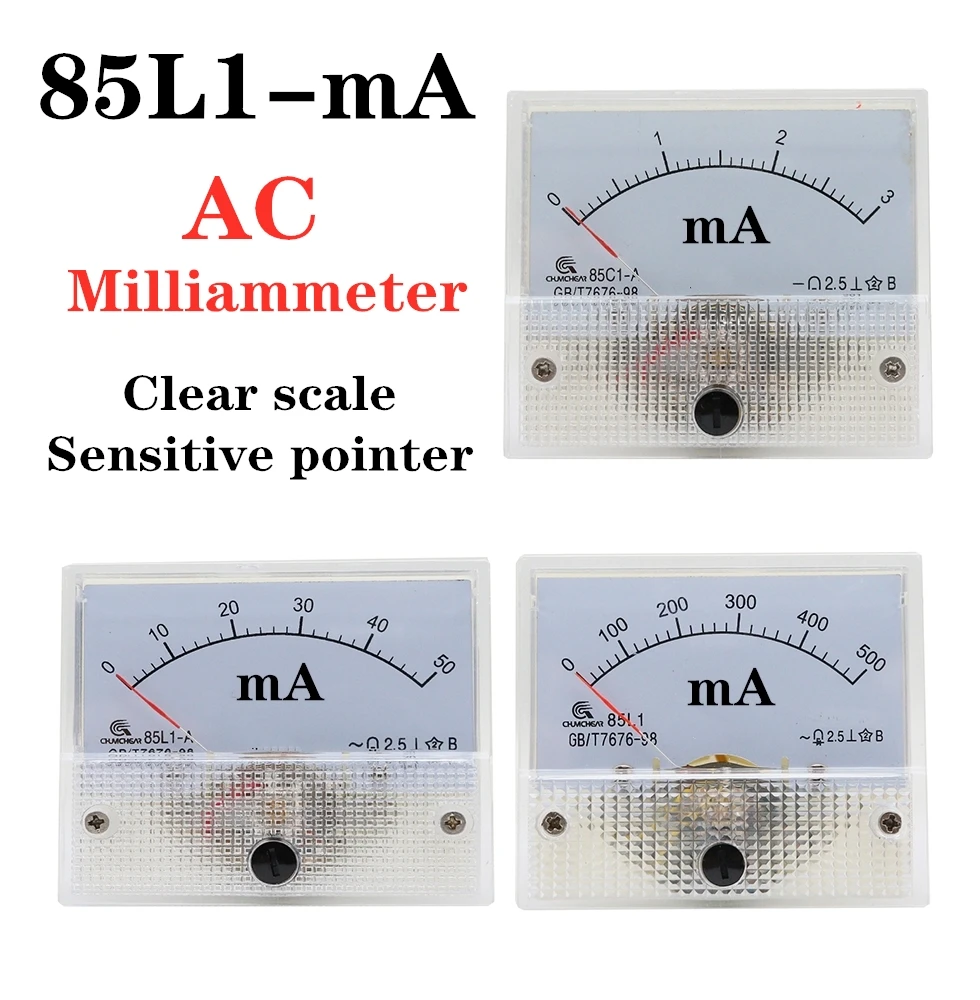 Painel Analógico Ampere Medidor de Corrente Amperímetro 85c1 Branco 0-50ma 64*56 mm 85l1 050ma 1ma 20ma 30ma 100ma 200ma 500ma ac