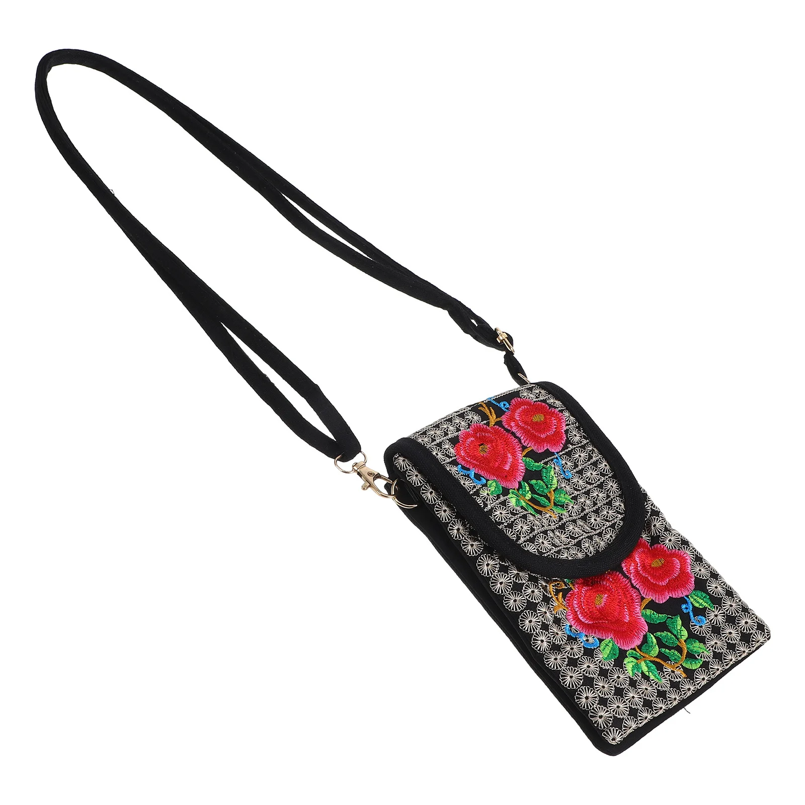 

Embroidery Flowers Canvas Crossbody Bag Rose Floral Shoulder Bag Lightweight Creative Ethnic Style Crossbody