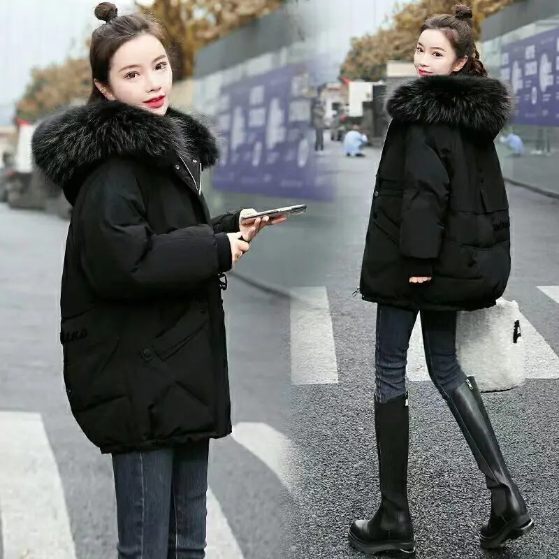 2023 Autumn and Winter New Fashion Thickened Warm Cotton Clothes Temperament Large Fur Collar Down Coat for Women