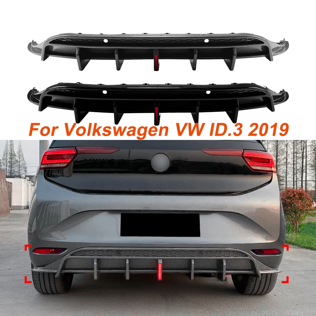 For Volkswagen VW ID.3 2019 Rear Bumper Diffuser Lip With Light Bodykits Deflector Tuning ABS Plastic Trim Gloss Black ABS