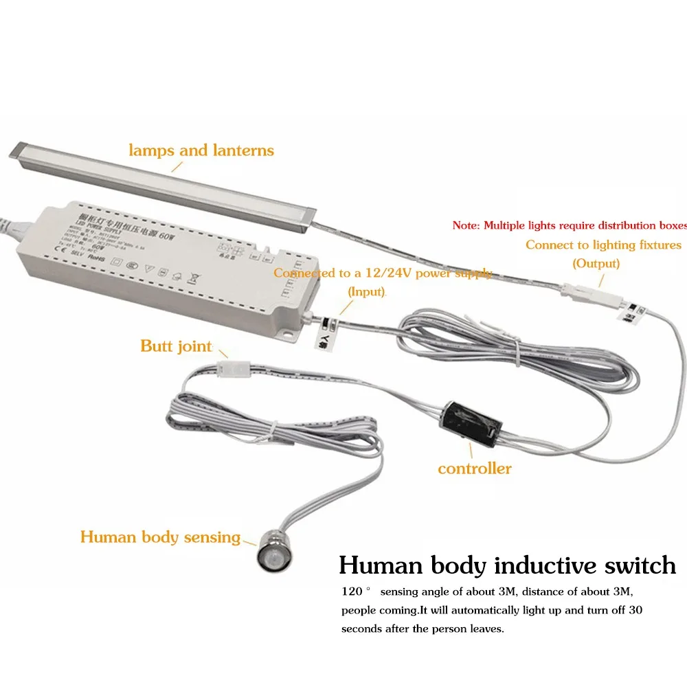 LED Cabinet Light Gesture Control Touch Dimming Switch PIR Motion/Hand Wave Sensor Smart LED Closet Cabinet Light/Wardrobe Lamp