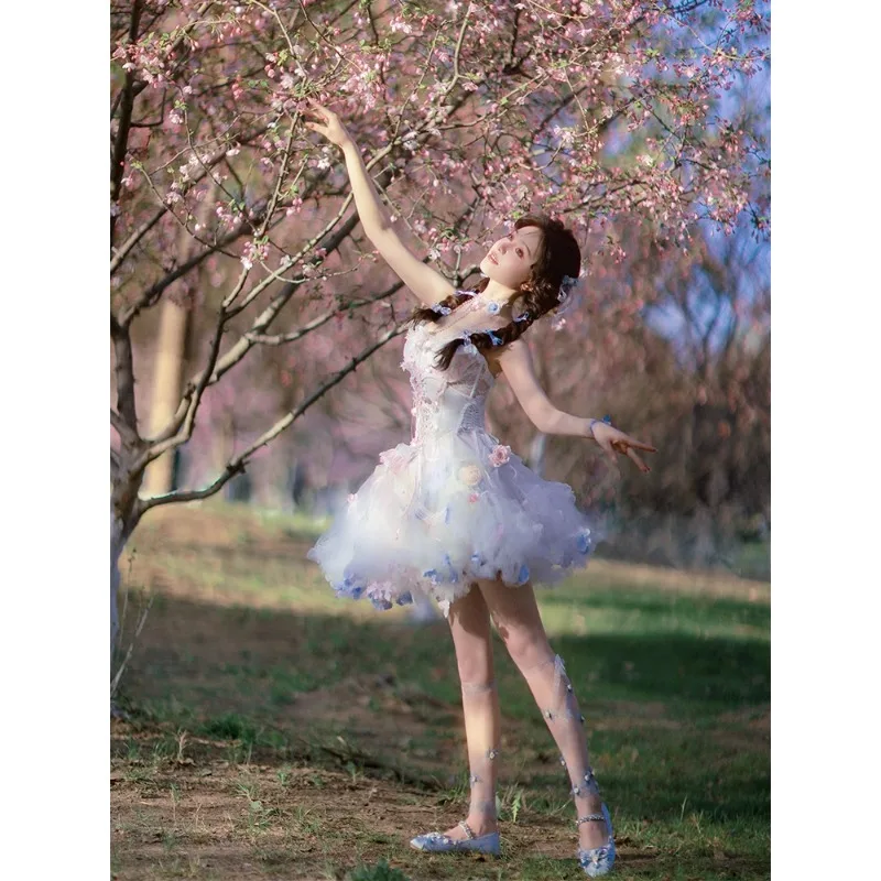 فتاة صور زهرة تنورة الباليه تنورة الرقص الحديثة خرافة الرياح الجنية التصوير زي الحلو