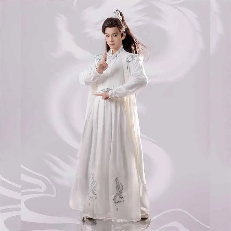 

Chinese Hanfu Costume Men&Women Halloween Cosplay Costume Party Outfit Ancient Embroidered White&Black Hanfu Dress Plus Size 2XL