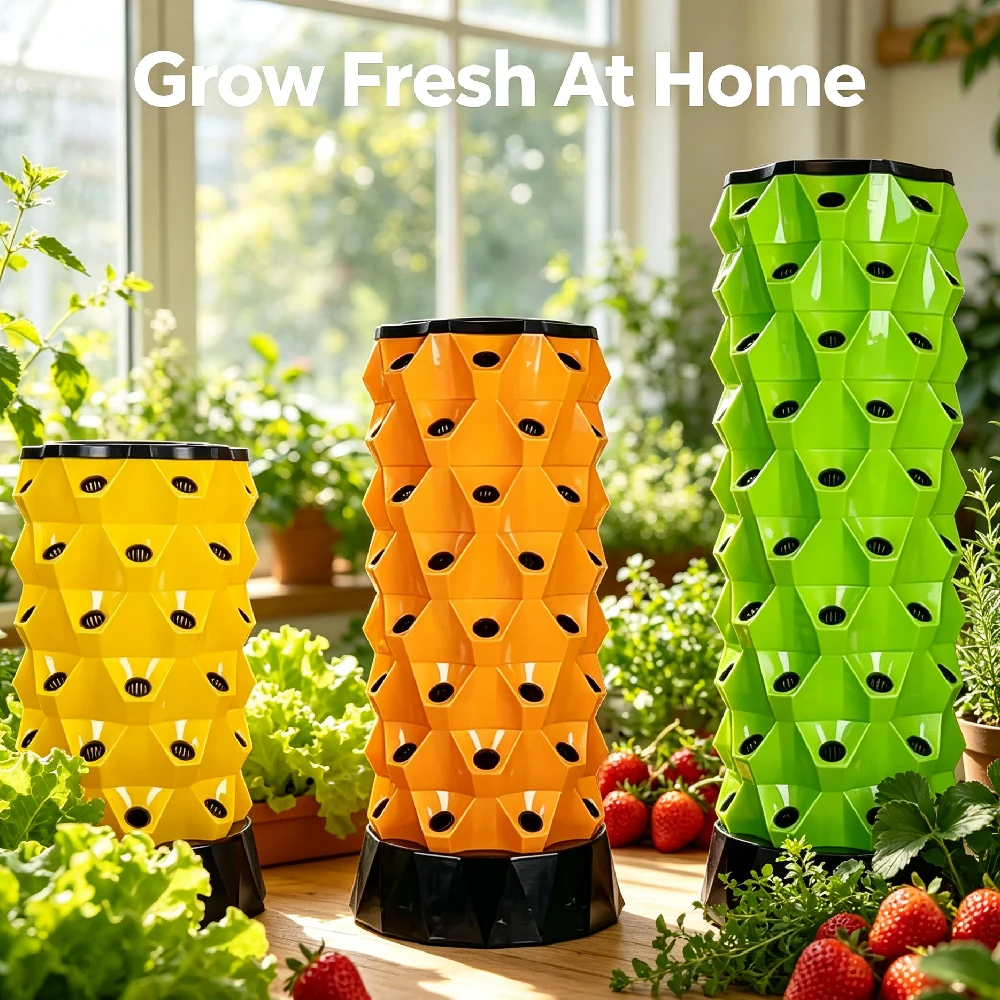 Space Saving Odor Free Plastic With Auto Watering 10 Tier Vertical Farm Tower For Living Salad Bar Fast Fresh Harvest