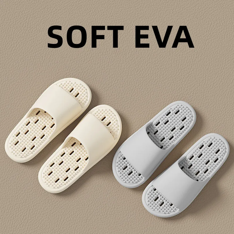 

New Slippers Bathroom Quick-drying Hollow Out Massage Slides Soft Light EVA Anti-slip Home Comfort Breathable Shoe Beach Sandals