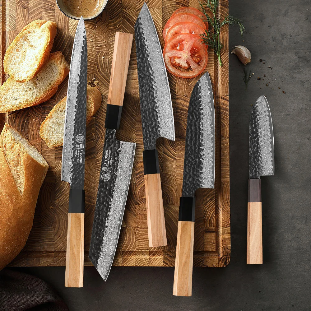 F.YOUNG Damascus Steel Kitchen Knives Japanese Hand Forged Chef Knife Vegetable Slicing Sashimi Utility Kitchen Cooking Tools