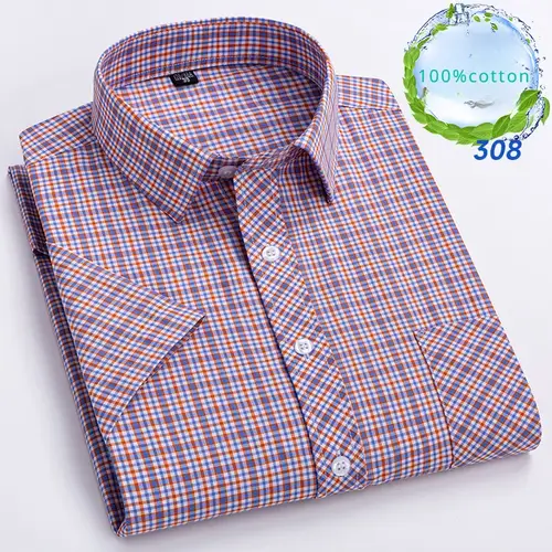 New in Shirt Over Size 100% Cotton Thin Summer Short Sleeve Shirts for Men Slim Fit Plain Shirt Plaid Soft Korean Popular Clothe - Image 9