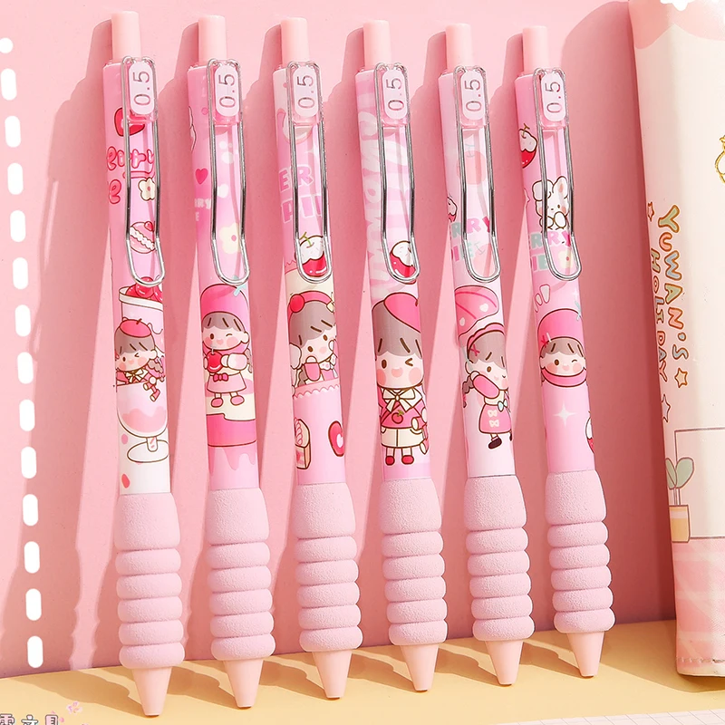 6 Pieces fruit cake party Press Pen 0.5mm Black Gel Pen office accessories stationery supplies kawaii pink girl pens stationery