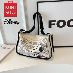 MINISO Disney-Bolso de lona con dibujos animados para mujer, bandolera de gran capacidad, con correas ajustables