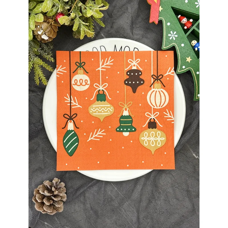 

Orange Christmas Lights Printed Napkins Square Christmas Party Decoration Coloured Wood Pulp Paper Towels 20 Sheet Paper Napkins