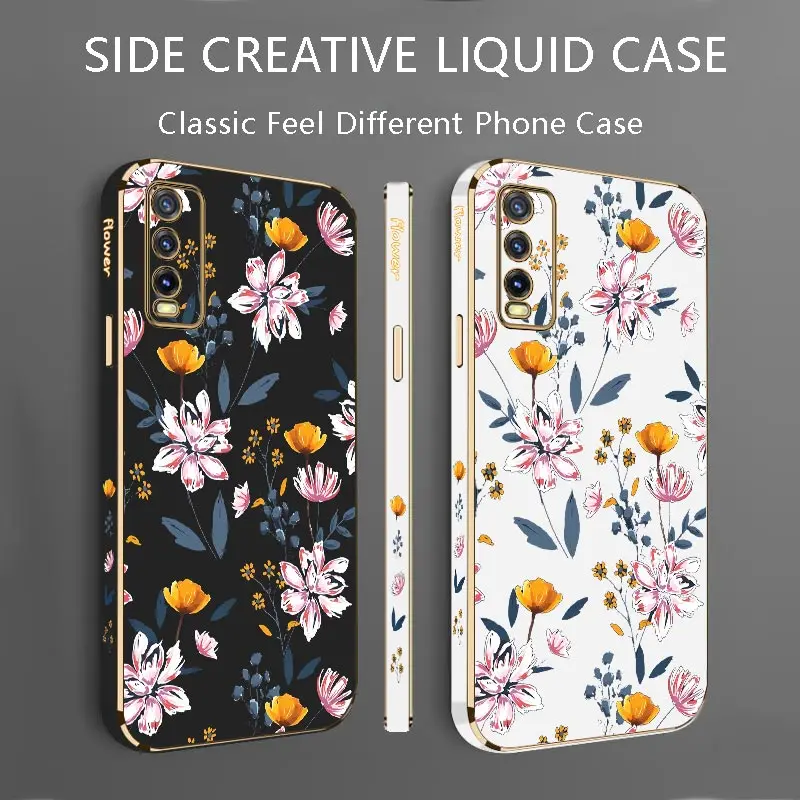 Ink Painting Luxury Plating Phone Case For VIVO Y20 Y21S Y22 Y20S Y20i Y21T Y21 Y91 Y33T Y200 Y76 Y35 Y93 Y100 Y95 Y30 Y85 Cover