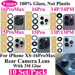 10set Camera Glass Lens for iPhone 16 15 Plus 14 13 11 ProMax 12 Mini Rear Back Camera Cover Lens With Sticker Adhesive Repair