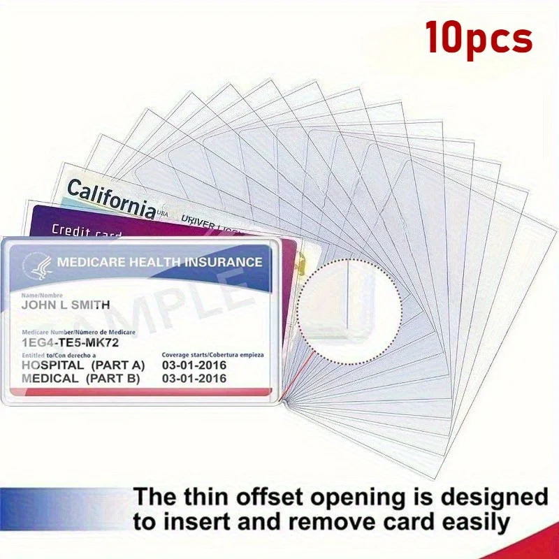 10 housses de protection classiques pour cartes étanches en PVC, sac de rangement transparent souple, adapté à la sécurité sociale/assurance médicale/cr