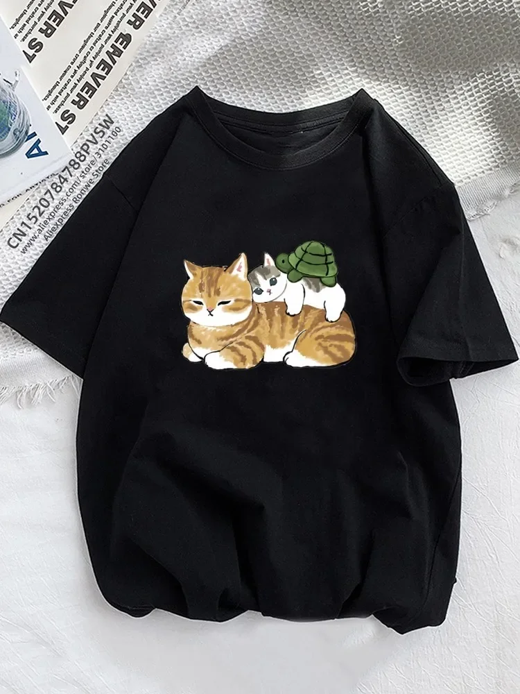 Funny Orange Cats Summer Women T-shirts Pet Love Style Short Sleeve Print Fashion Harajuku Casual Street Tees Aesthetic Tops