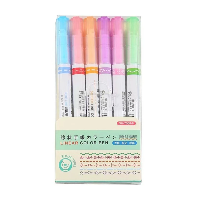 

6 Pieces Colored Curved Pens with Roller Pen Point for Card Making Drawing Scrapbooking Canlendar Planner Journal LX9A