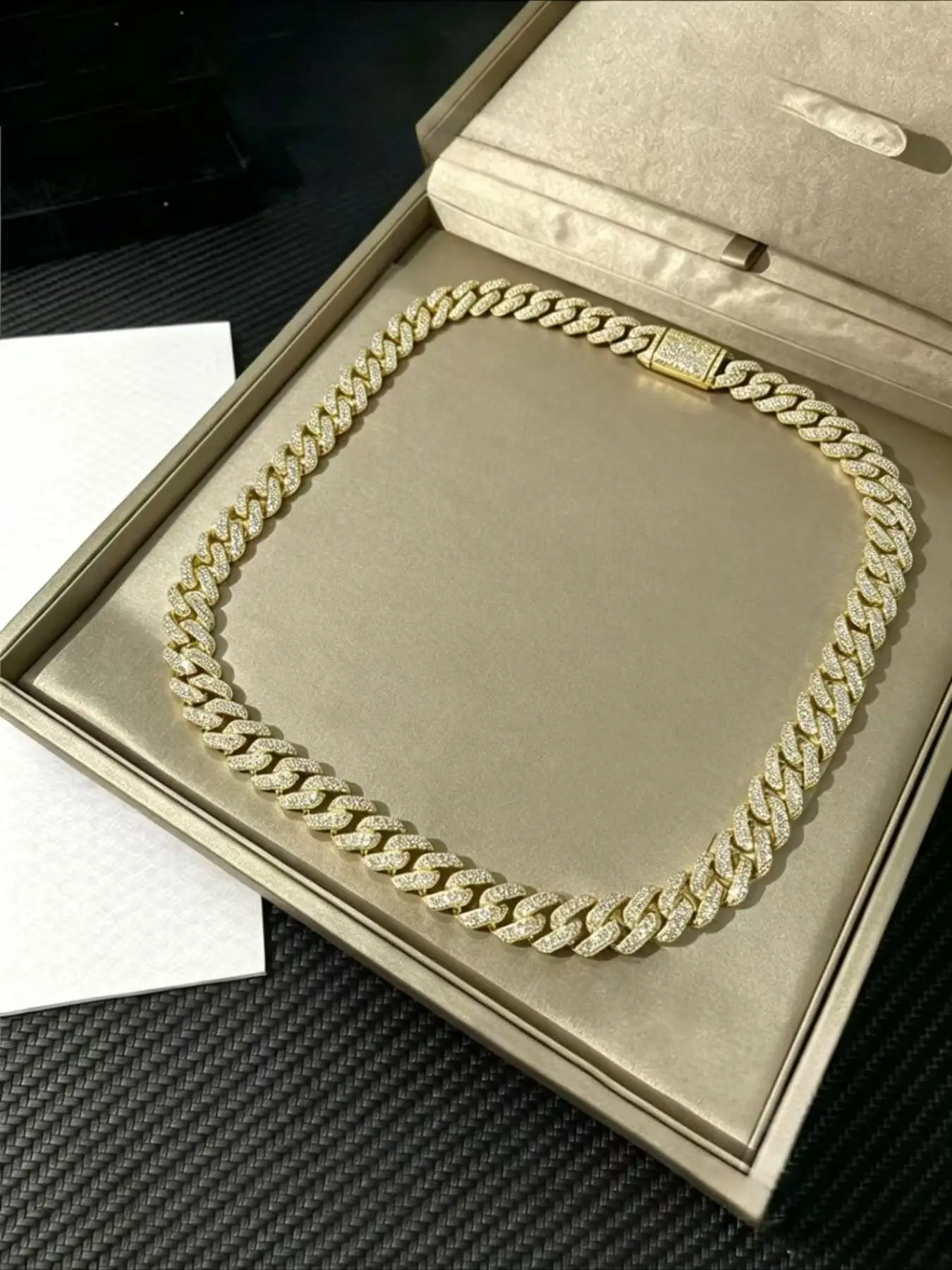 Customized 2row 14mm unique high-quality rap hiphop style necklace,customized Cuban chain solid diamond chain,gift box packaging