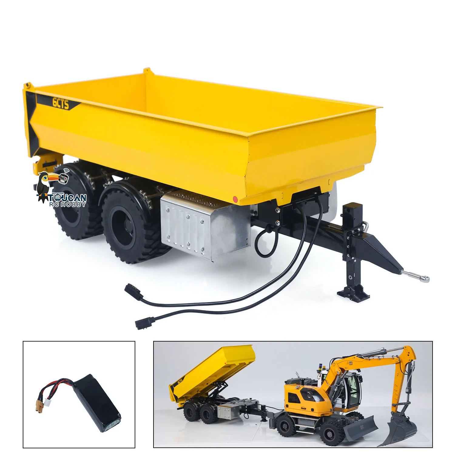 1/14 2 Assen Metalen RC Hydraulische Dump Trailer Truck W/Steunpoot voor LR914 PRO Afstandsbediening Graafmachine Graver Voertuig op wielen