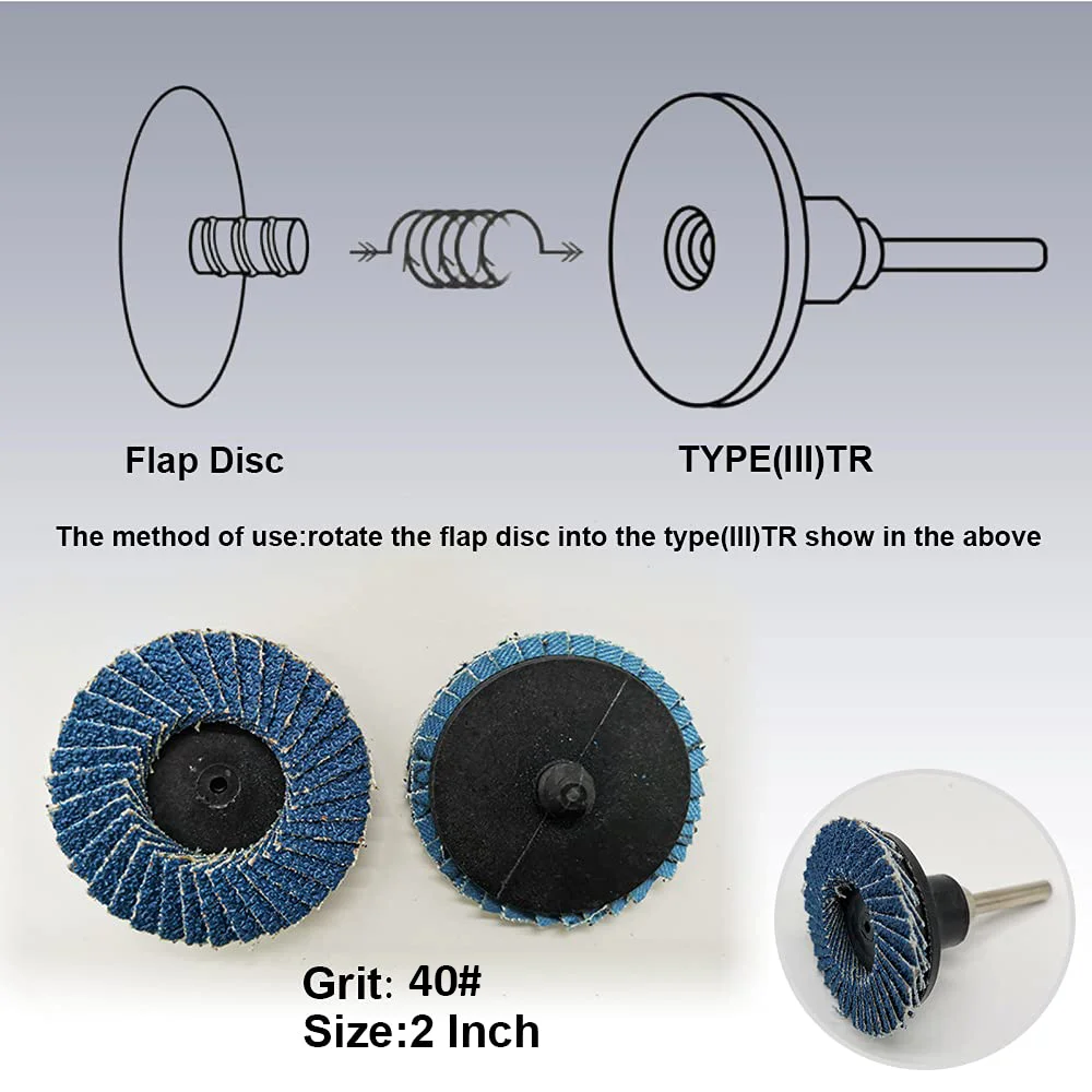 Kit de discos de aleta con bloqueo de rollo de 2 pulgadas y 50MM, 26 Uds. Con soporte de 1/4 ", accesorios para amoladora, muelas planas de circonia para superficie