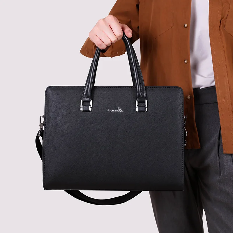 Bonnice Kangaroo Men's Briefcase Business Shoulder Messenger Bag Men's Casual Large Capacity Portable Office File Bag