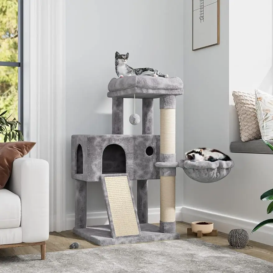 

Cat Tree for Indoor Cats, Multi-Level Cat House Condo with Large Perch, Scratching Posts, Hammock, Cat Climbing Stand wit