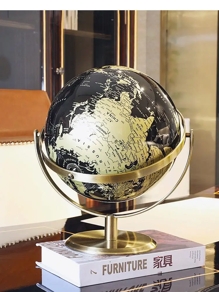 Metal Globe Spin Golden Map Display Modern Home Decoration Handicraft Furnishings Accessories Resin Embellishments Decor