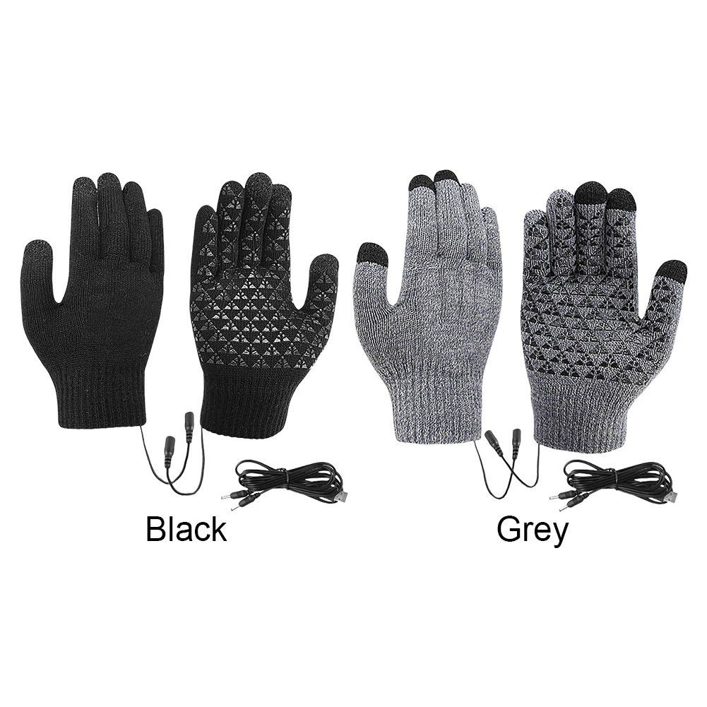 Gants chauffants électriques d'hiver gants tricotés à doigt complet écran tactile gants chauffants USB chauffe-mains pour le ski en plein air Camping