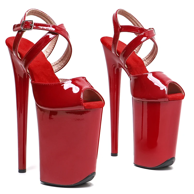 Leecabe 23CM/9inches Shiny Patent PU Upper Fashion Trend Exotic Platform High Heels Sandals Pole Dance Shoes