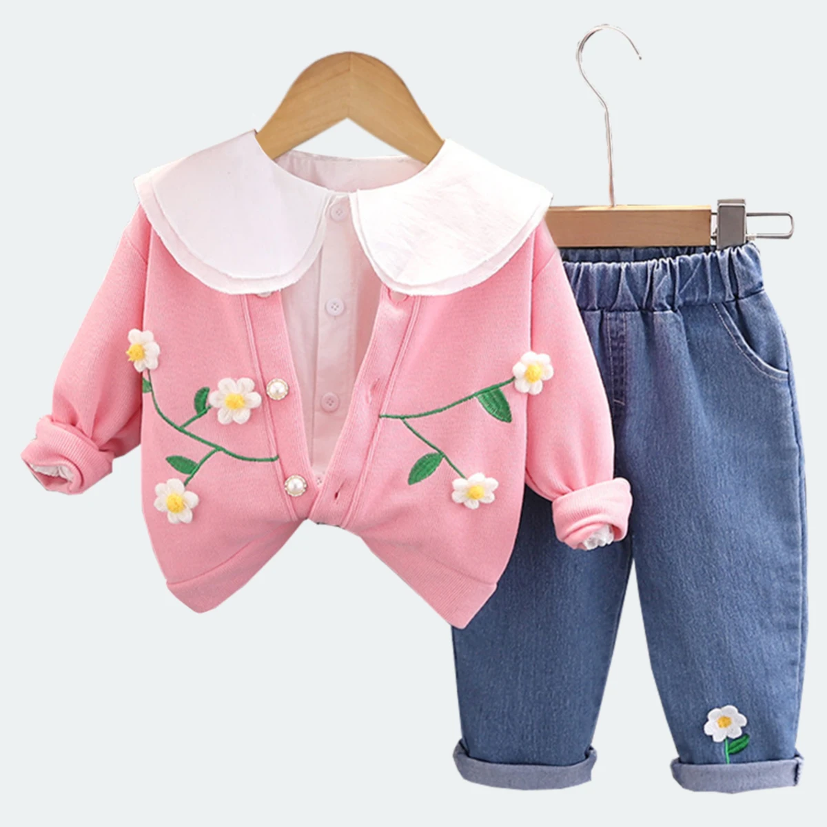 

Весенне-осенняя детская одежда, комплект одежды для маленьких девочек, детский топ с длинными рукавами для девочек + рубашка и штаны, комплект из трех предметов/комплект, детский костюм