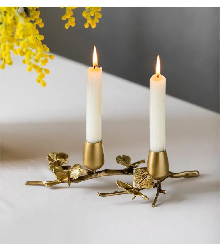 Household Brass Decorative Candlestick, Gingko Leaf, Butterfly, Branch Living Room, Table Decoration, Candlestick