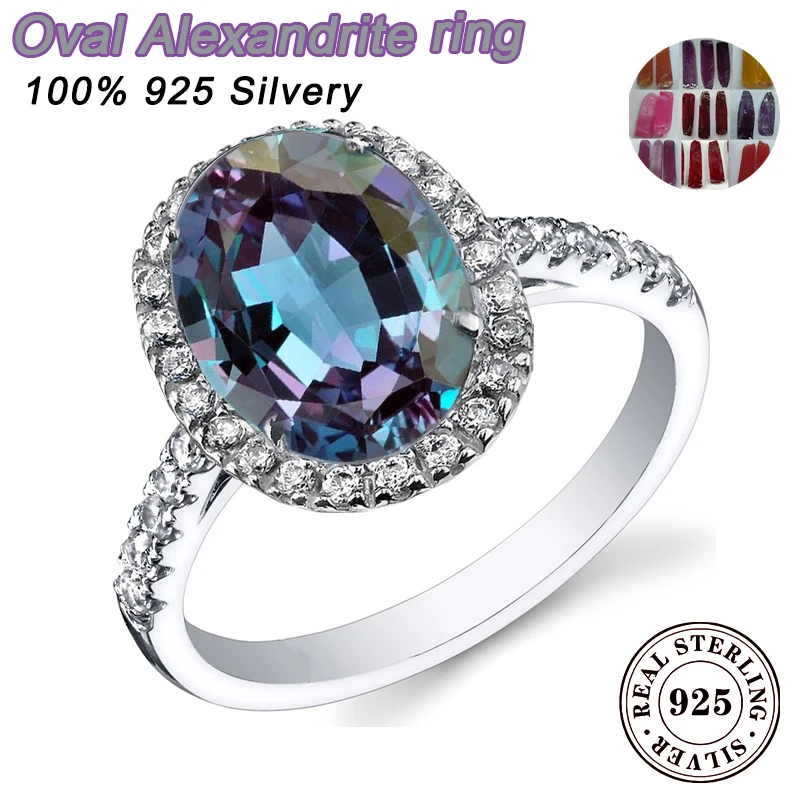 

Synthetic sapphire alexandrite oval cut corundum Thanksgiving Womens Ring Simple Style 925 Sterling Silver Fashion Jewelry Gift