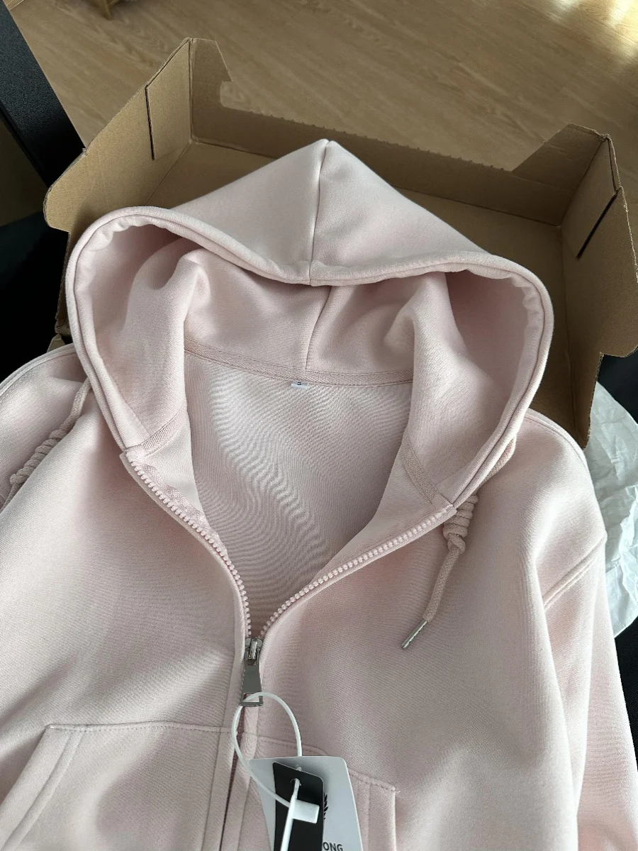 Chic Blue Short Hoodie Jacket Women's Slim Fit Long Sleeve Korean Style Commute Wind Zipper Closure  Color Autumn Outerwear