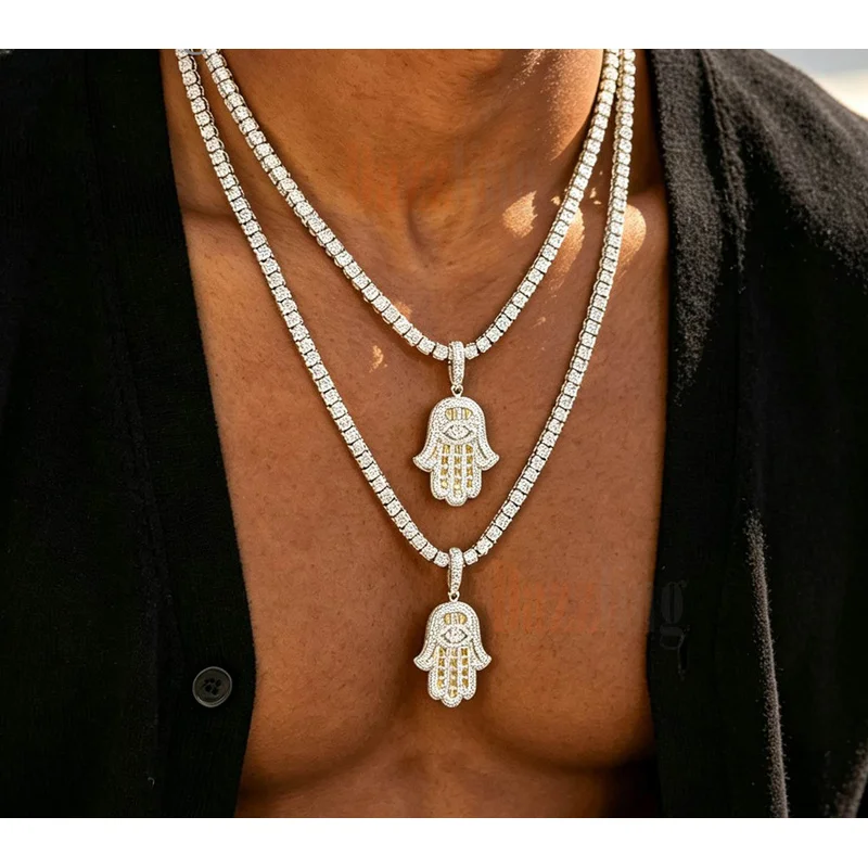 Minimalist Unisex Hand Shaped Zircon Pendant Necklace Set for Men Hip Hop Style Small Batch Available Now Trendy Fashion Jewelry