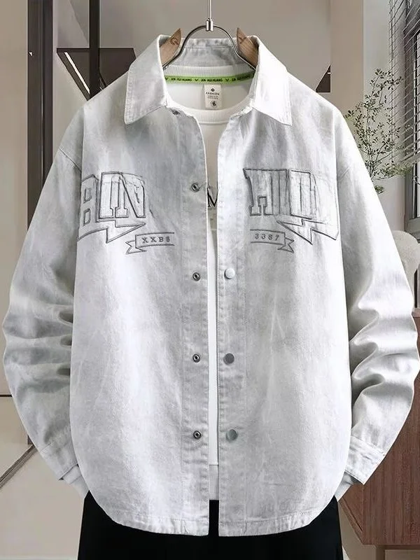 Loose Fit Embroidered Denim Jacket for Men Casual Style Spring Autumn New Fashion Brand Trendy Shirt Jacket Youth Upperwear