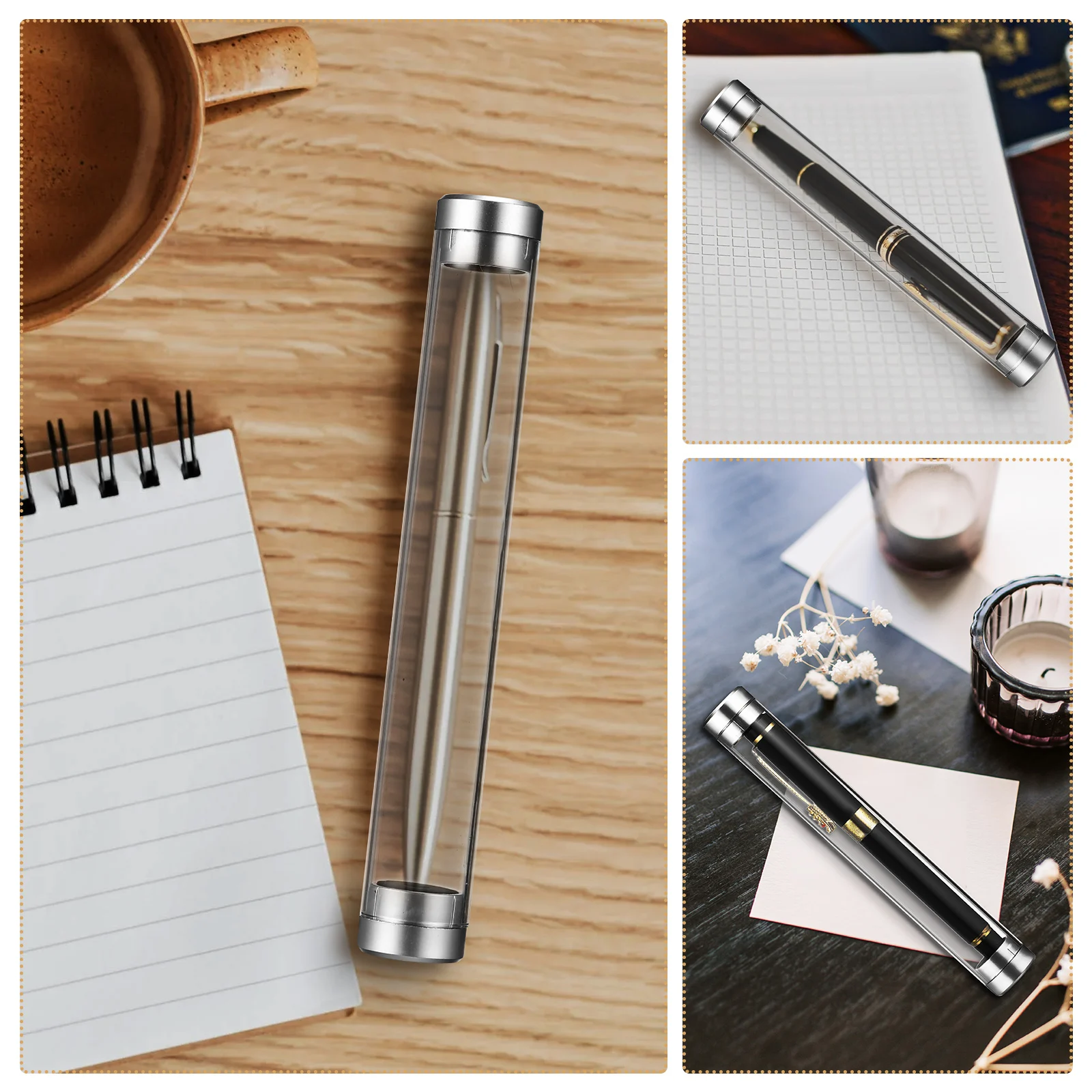 

10 Pcs Transparent Acrylic Pen Cases Single Pen Storage Tubes Cylindrical Ballpoint Pen Containers